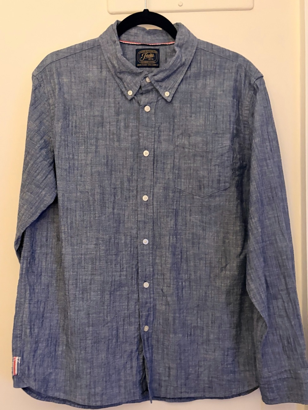 Jachs Men's Blue Chambray Button-Down Shirt Large